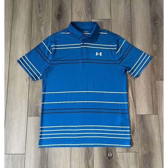 Under Armour Playoff Polo Shirt Mens Medium Aqua Blue Golf Outdoor Poly Blend - Picture 1 of 10